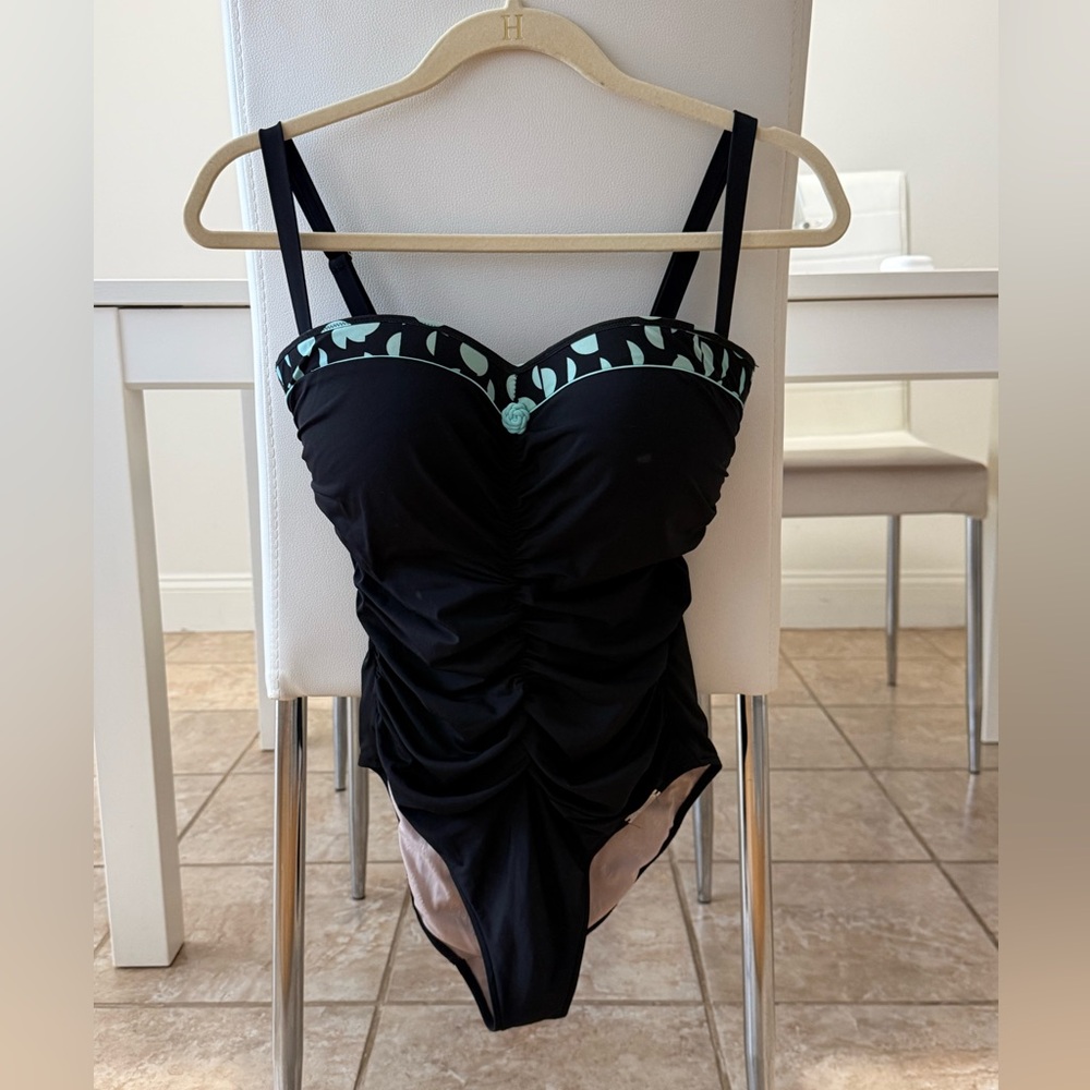 Black Ruched Swimsuit with Green Accents Lise Charmel